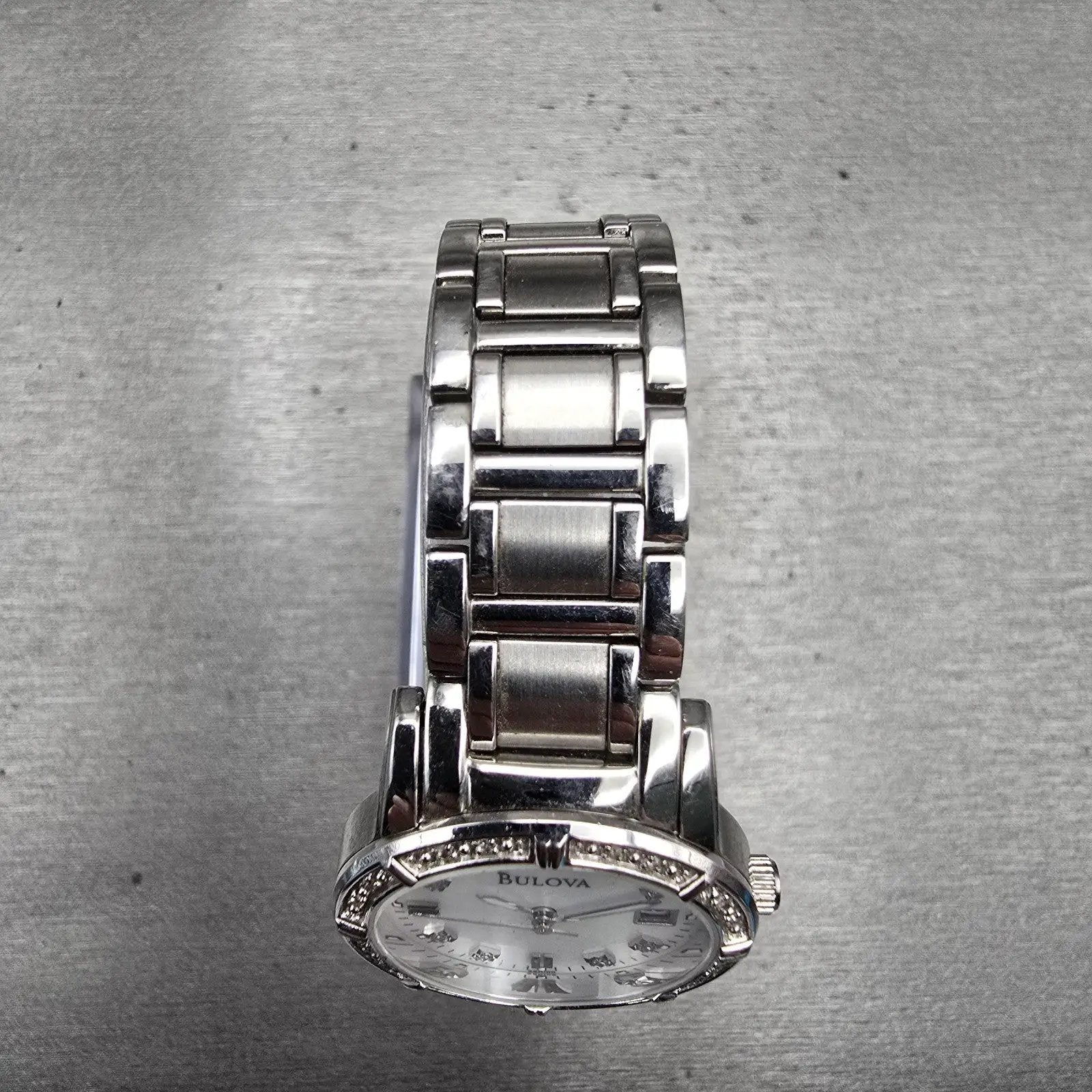 Bulova Watch Women 26mm MOP Dial Silver Tone Gemmed Date Round 96R105 New Batt4