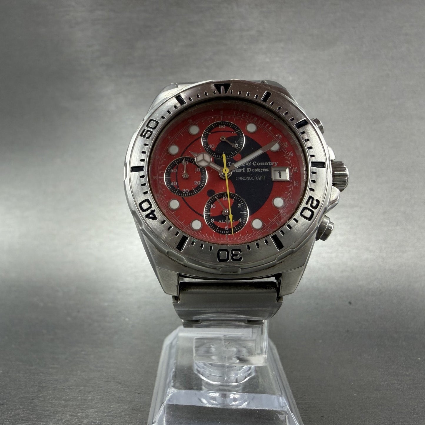 Orient Town & Country Chronograph Watch Men Red Dial Steel Date TD01-C0 PARTS6
