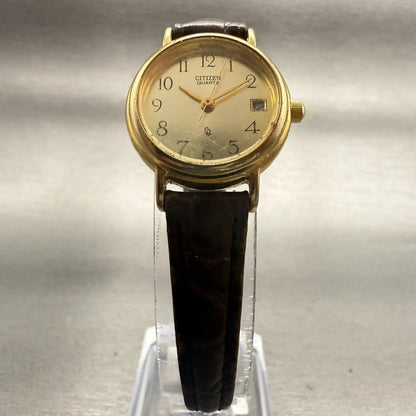 Citizen CQ Watch Women 23mm Gold Dial Gold Tone Date Round 1012-S69781 New Batt5