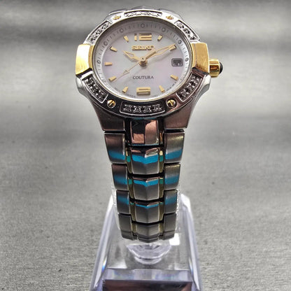 Seiko Coutura Watch Women 26mm MOP Dial Two Tone Date Gemmed 7N82-0CG0 New Batt5