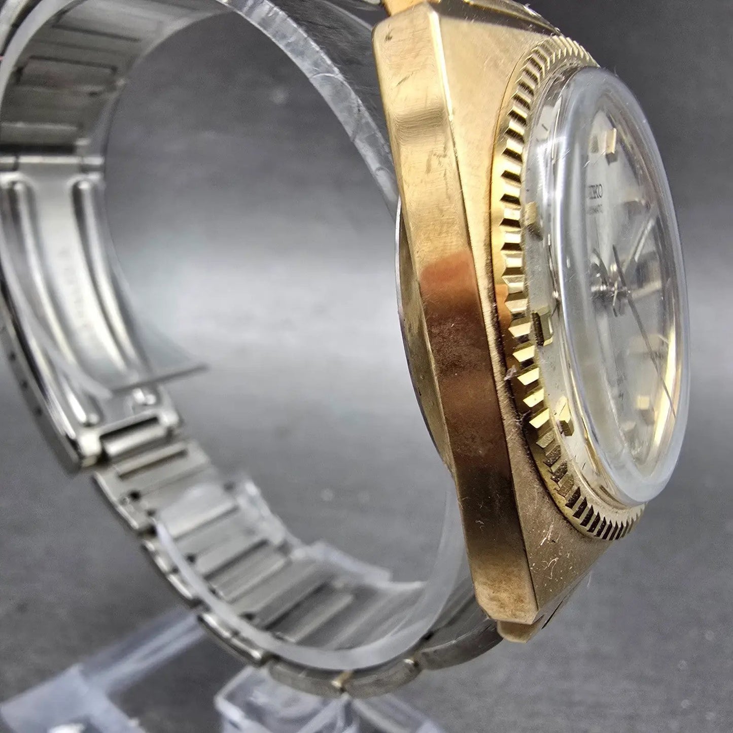 Seiko Automatic Watch Men 36mm Silver Dial Gold Tone Daydate 7006-7012 Runs VTG4