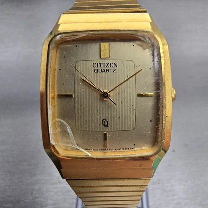 Citizen CQ Watch Men 27mm Champagne Dial Gold Tone 4031-893514 New Battery VTG0