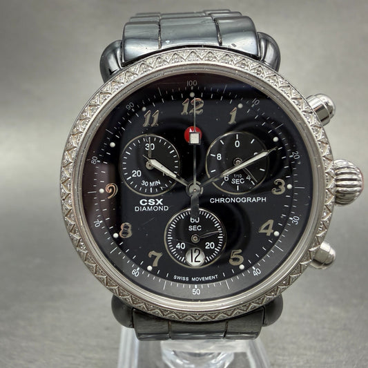 Michele CSX Chronograph Diamond Watch Women 37mm Black Dial Ceramic New batt0