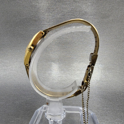 Seiko Watch Women 16mm Gold Dial Gold Tone Rectangle 54205039 New Battery A VTG6