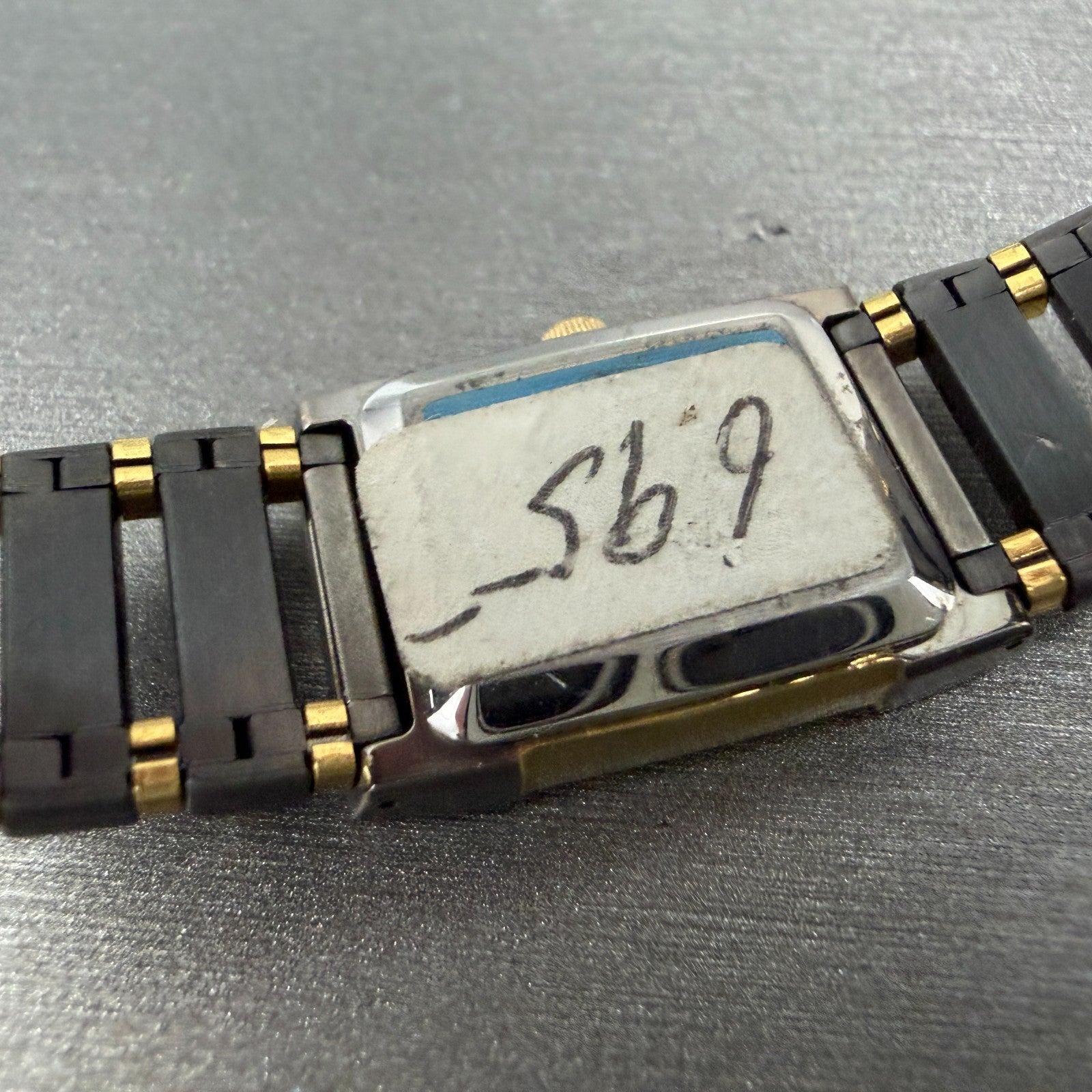 Seiko Lassale Tank Watch Women 16mm Black Dial Gray & Gold Rectangle 1E50 NOS9