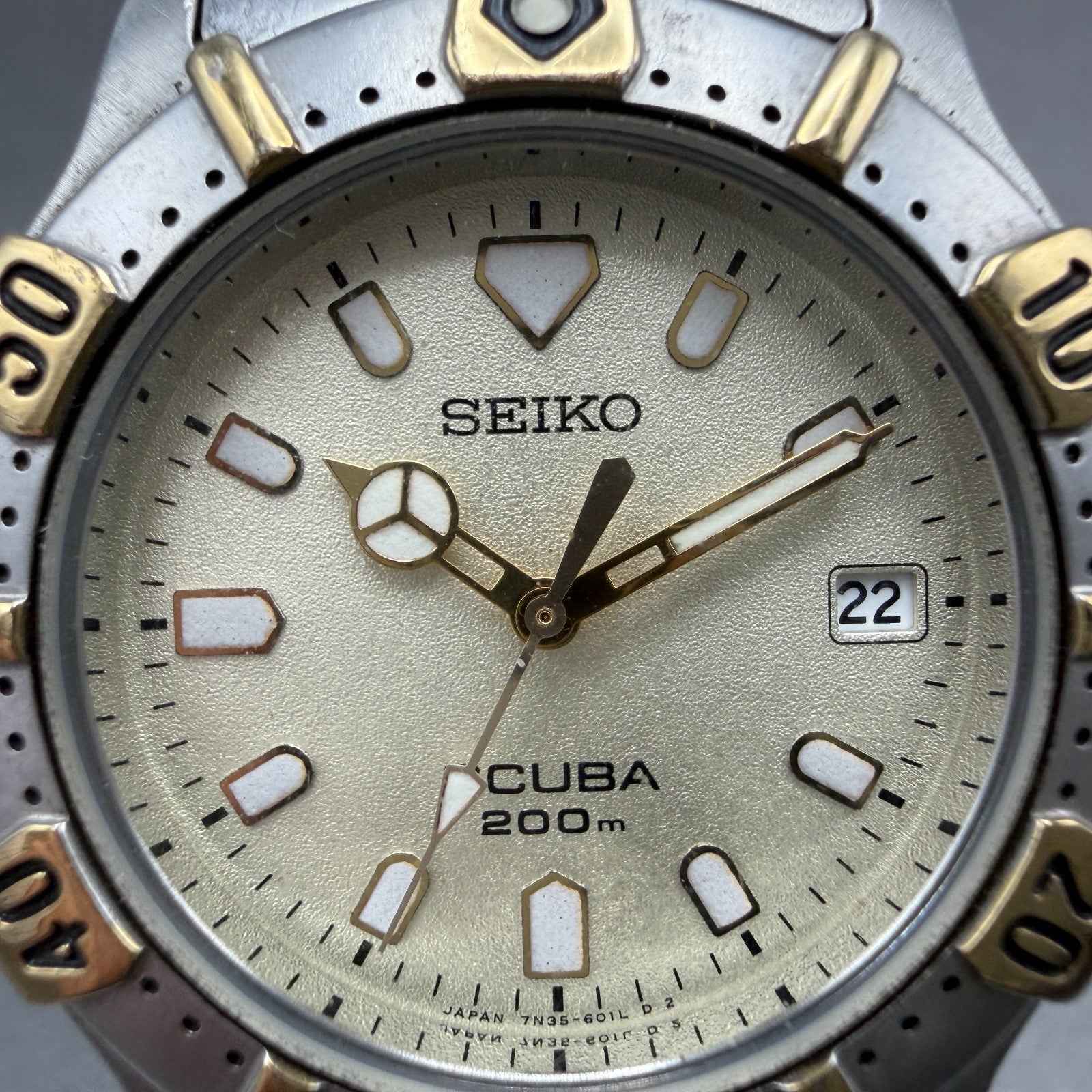 Seiko Scuba Watch Men 36mm Champagne Dial Two Tone Date 7N35-6010 New Battery1