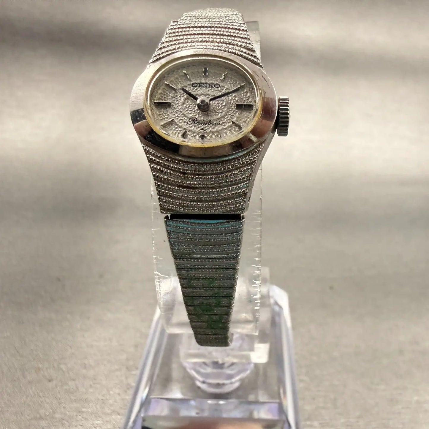 Seiko Watch Women 18mm Silver Dial White Gold Plated Oval 11-7440 Manual Runs5