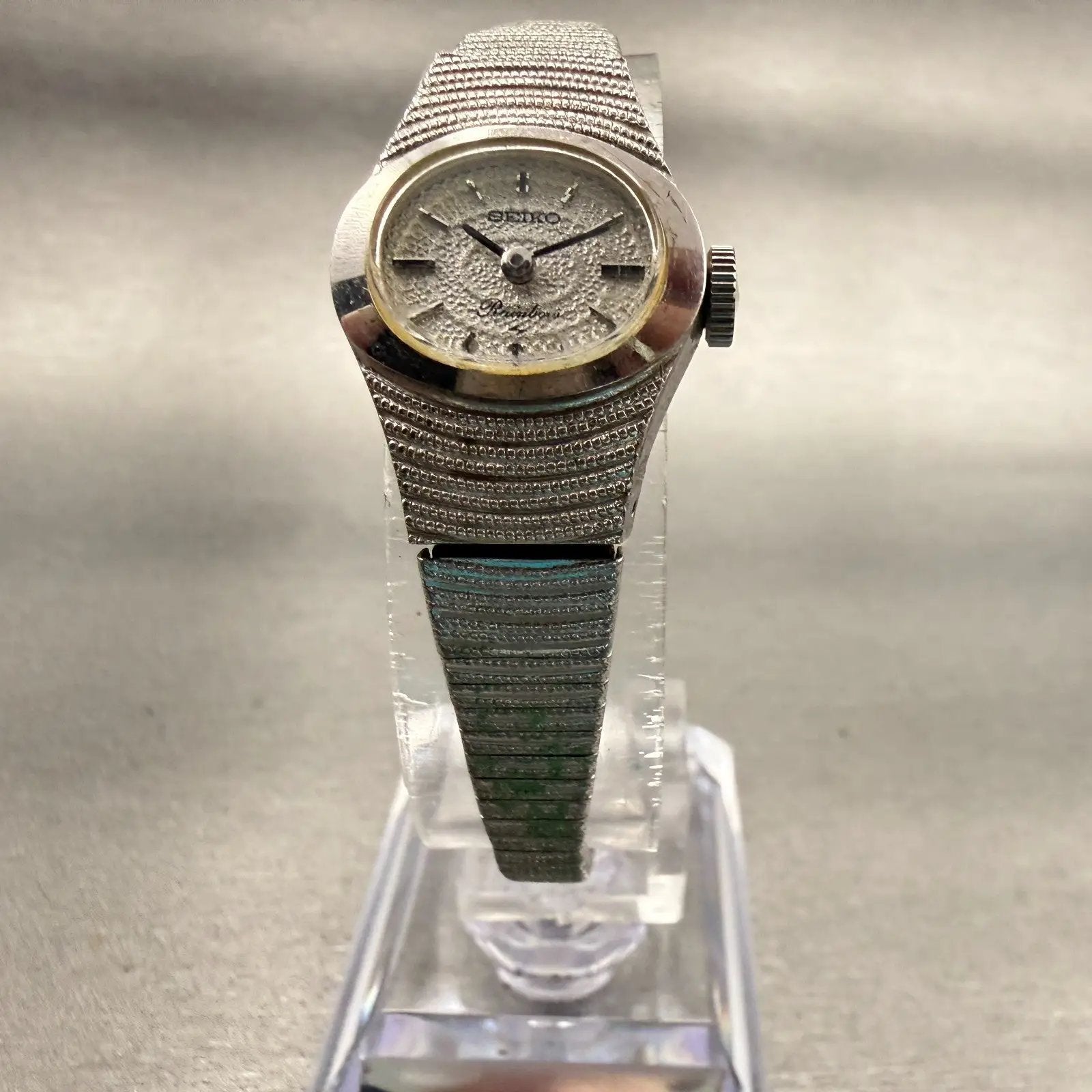 Seiko Watch Women 18mm Silver Dial White Gold Plated Oval 11-7440 Manual Runs5