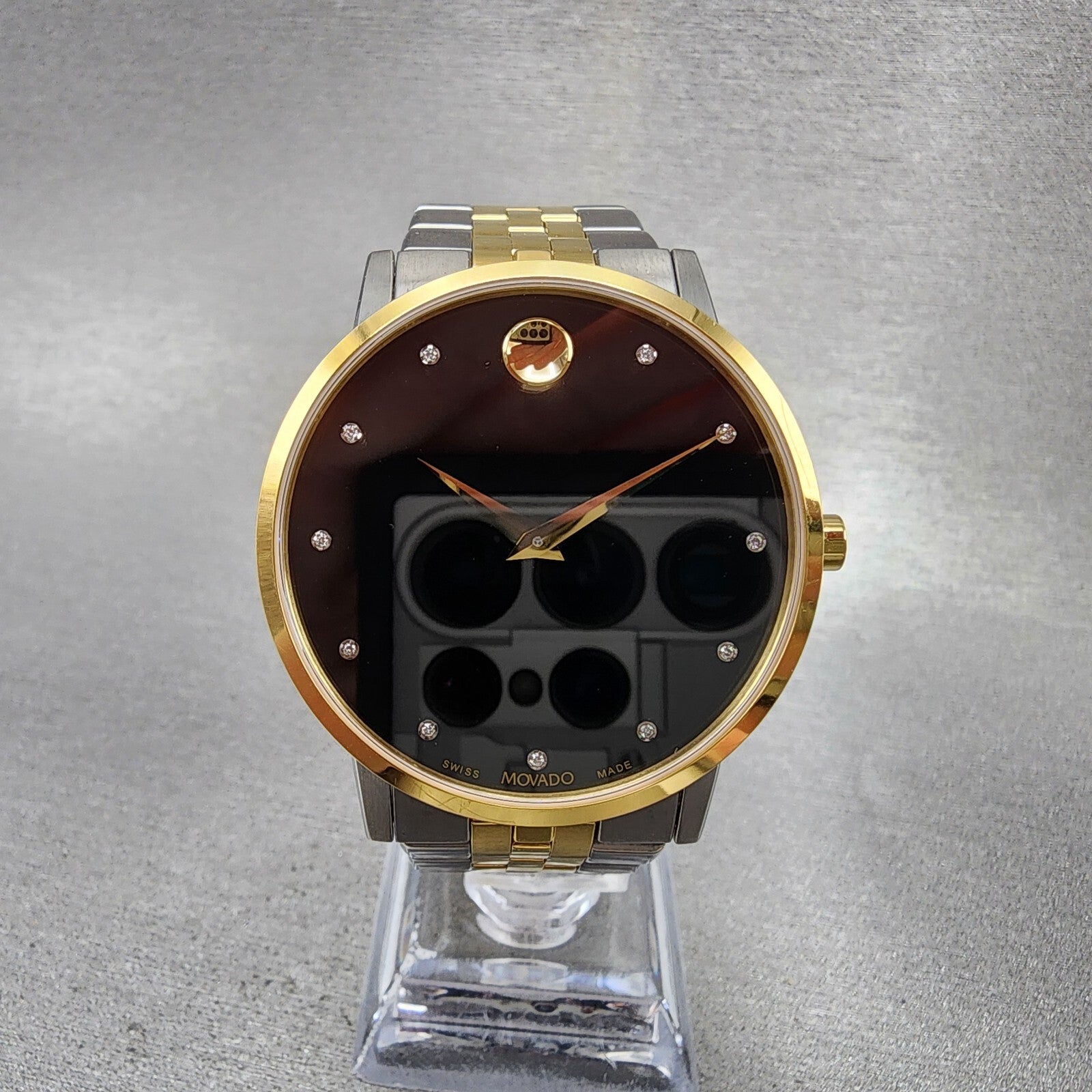 Movado Museum Watch Men 40mm Black Dial Two Tone Diamond Markers Round 06072020