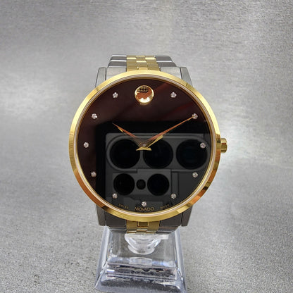 Movado Museum Watch Men 40mm Black Dial Two Tone Diamond Markers Round 06072020