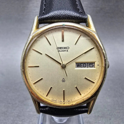 Seiko Watch Men 32mm Gold Dial Gold Tone Daydate Round 7123-7090 New Battery0