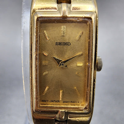 Seiko Watch Women 13mm Gold Dial Gold Tone Rectangle 2E200AY0 New Battery1