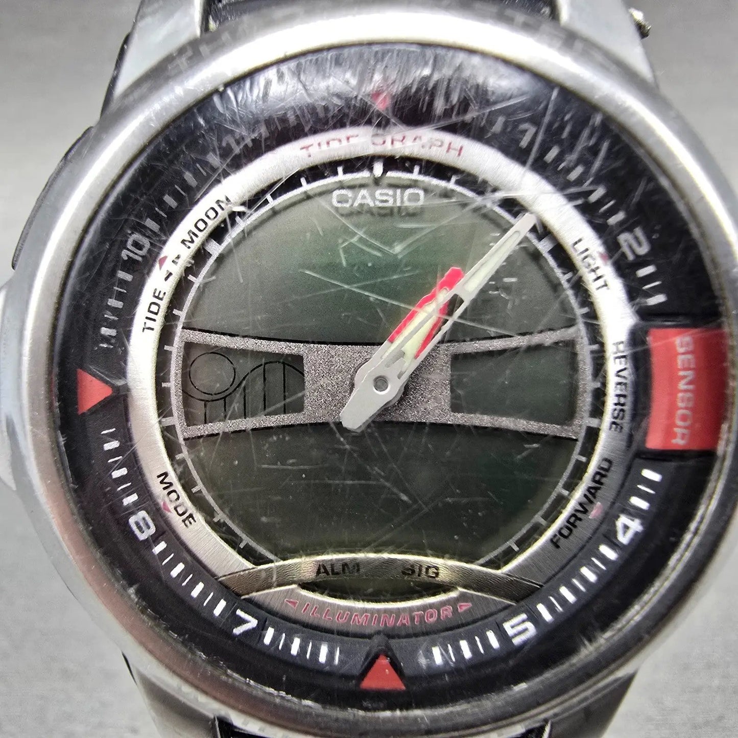 Casio AQF-100 Watch Men 43mm Black Analog Digital Tide Graph Thermometer PARTS2