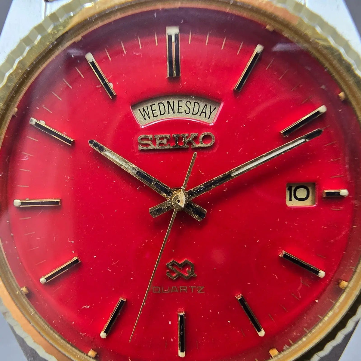 Seiko President Watch Men 36mm Red Dial Two Tone Daydate 5Y23-8A69 New Batt1