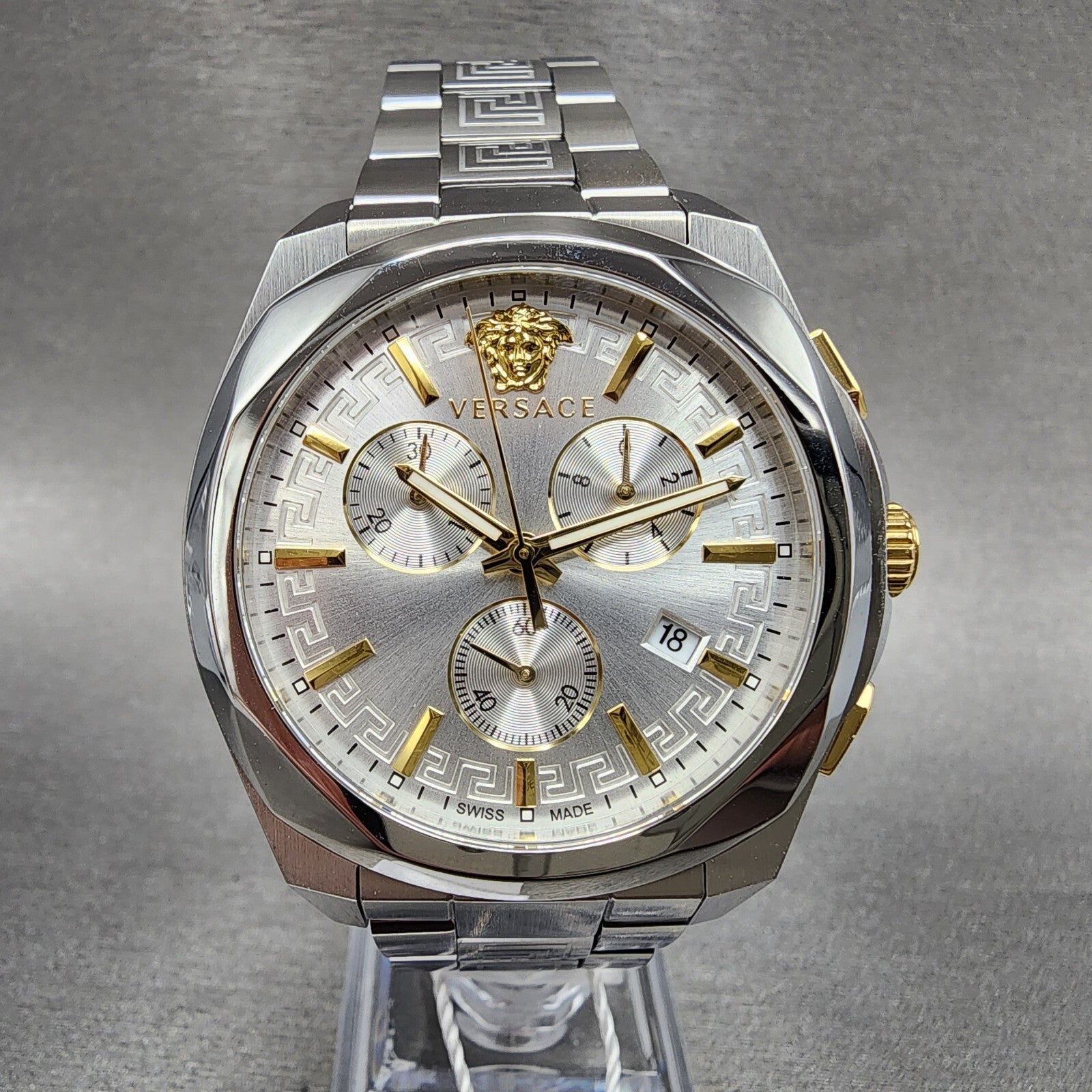 Versace Meduase Chronograph Watch Women 40mm White Dial Steel Date VE3CA05231