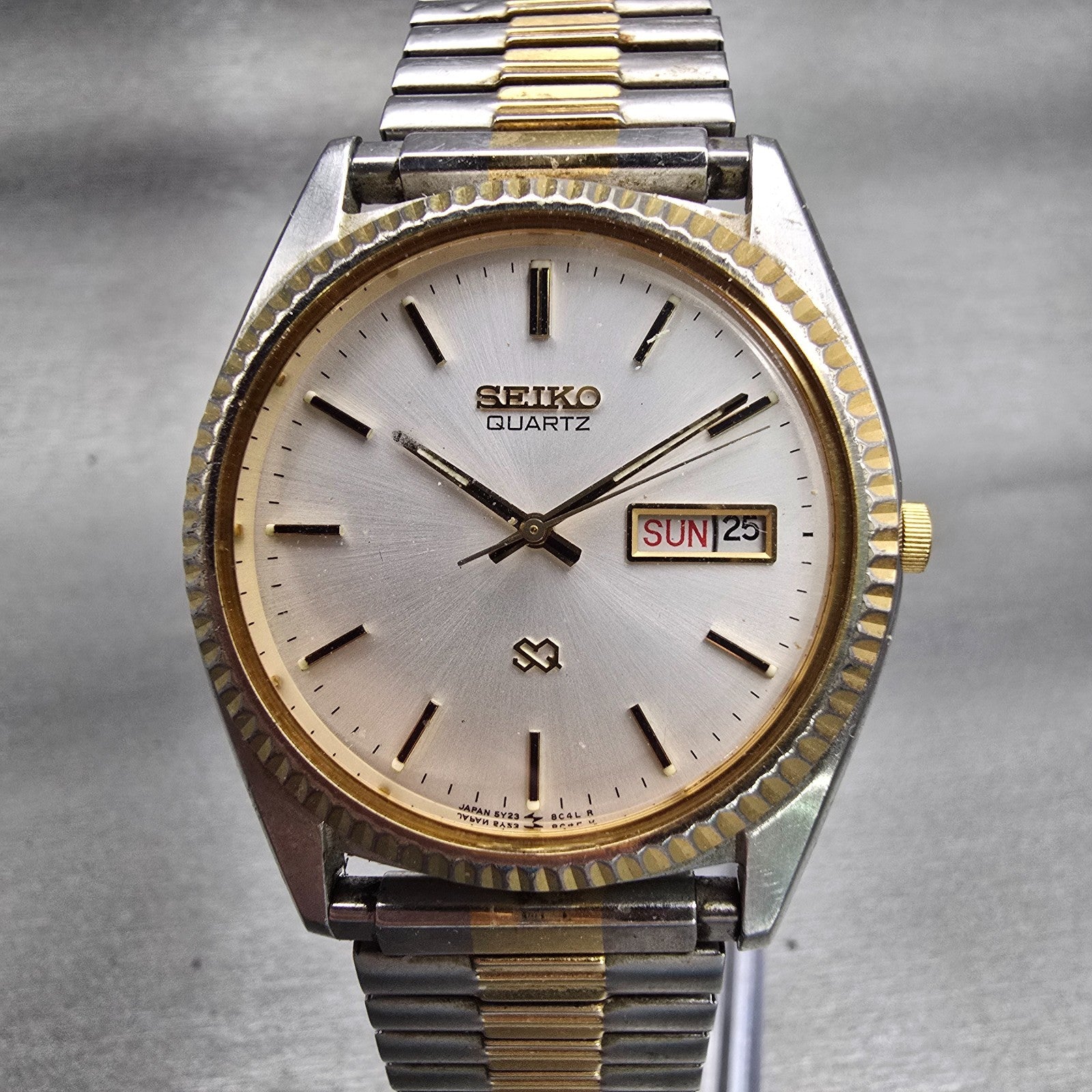Seiko President Watch Men 36mm Silver Dial Two Tone Daydate 5Y23-8A69 New Batt0