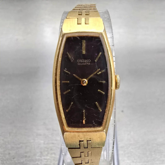 Seiko Watch Women 14mm Brown Dial Gold Tone Oval 1320-5019 Vintage New Battery0