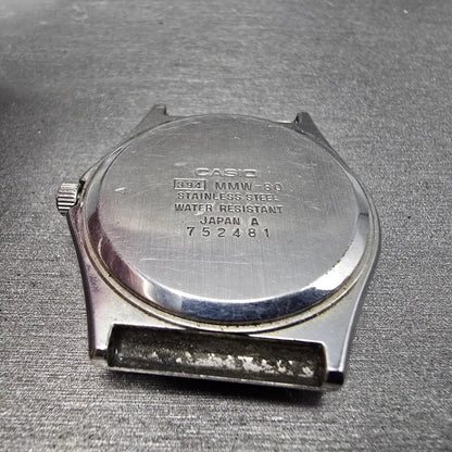Casio MMW-80 Watch Men 34mm Silver Dial Silver Daydate Round VTG 394 PARTS9