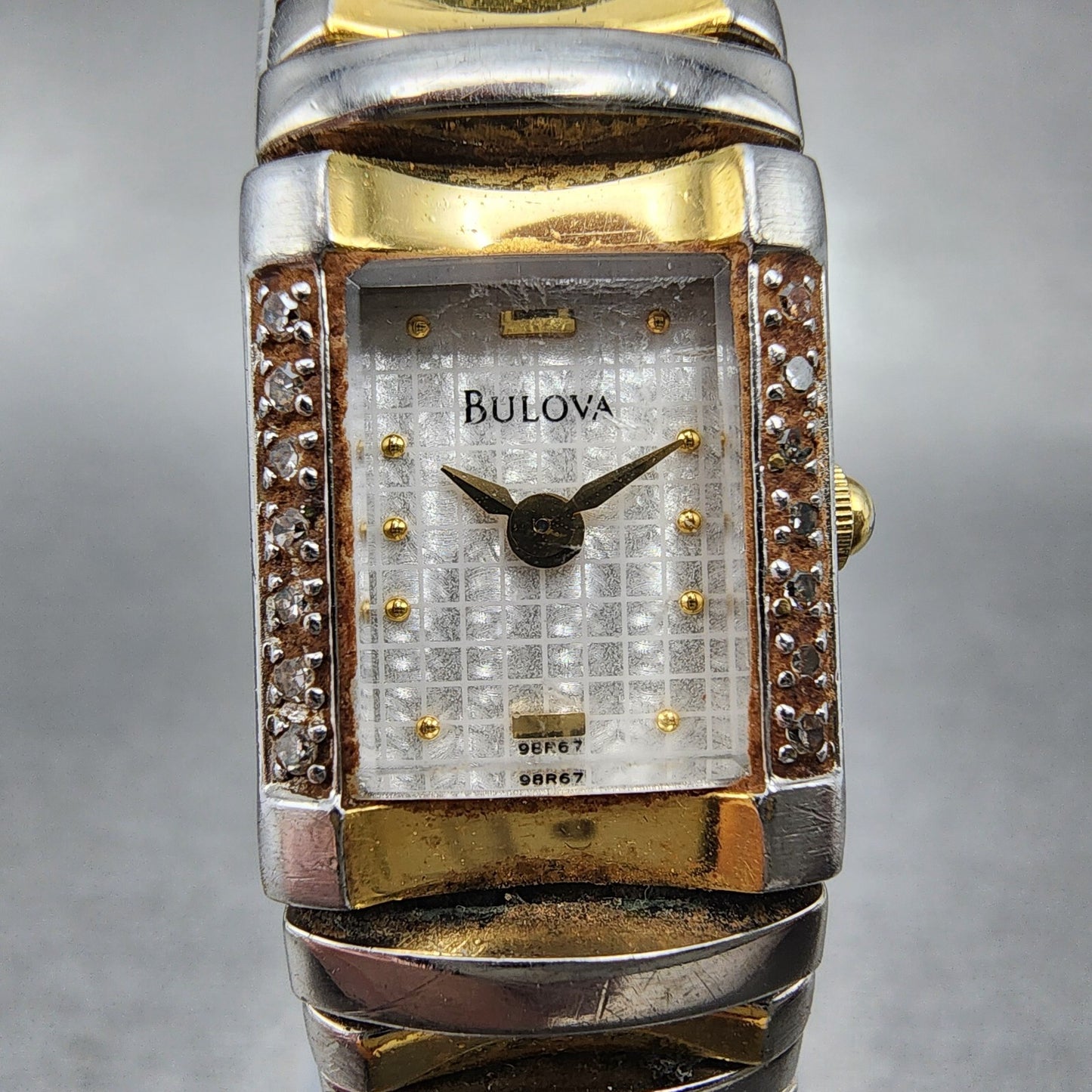 Bulova Tank Watch Women 15mm Silver Dial Two Tone 98F67 New Battery1