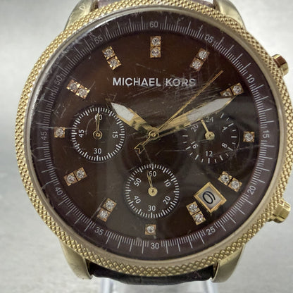Michael kors Chrono Watch Women 36mm Brown MOP Dial Gold Tone Date New Battery1