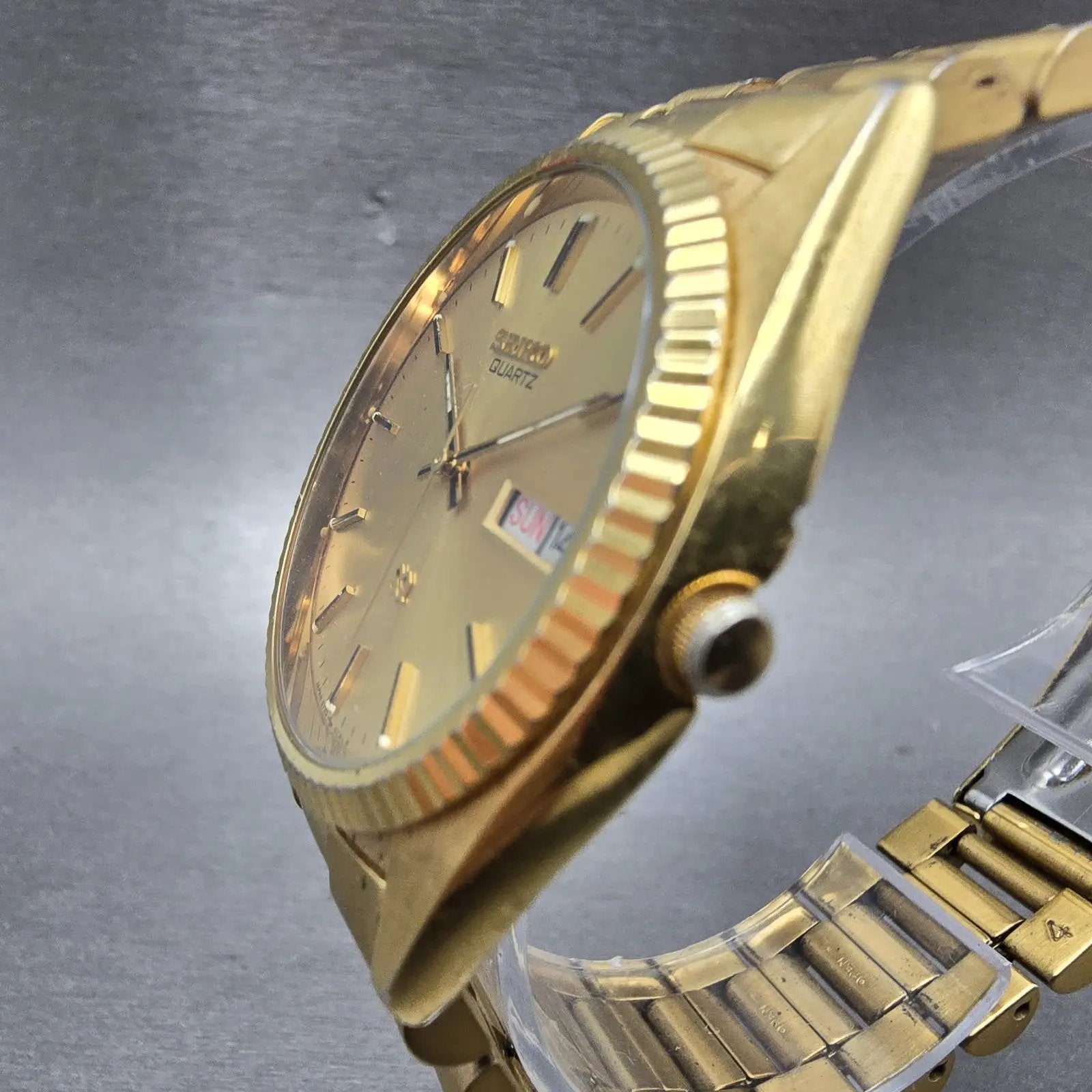 Seiko President Watch Men 35mm Gold Dial Gold Tone Daydate 5Y23-8A69 New Batt HH2
