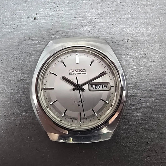 Seiko Electronic EL-370 Watch Men 39mm Silver Dial Steel Daydate 3703-8020 PARTS0