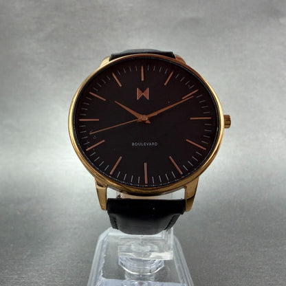 MVMT Boulevard Watch Women 38mm Black Dial Rose Gold Tone Leather New Battery T5
