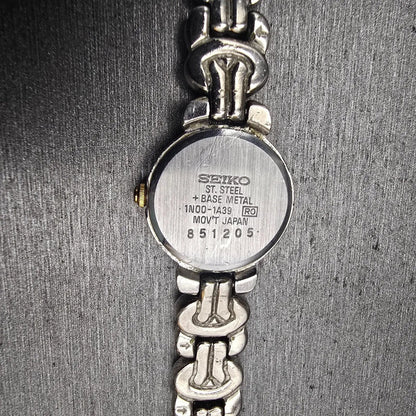 Seiko Watch Women 19mm White Dial Silver Two Round 1N00-1A39 New Battery VTG10