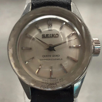 Seiko Queen Watch Women 19mm Silver Dial Silver Tone Round 1020-0010 VTG Works1