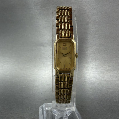 Seiko tank Watch Women 12mm Champagne Dial Gold Tone 2e206389 New Battery5