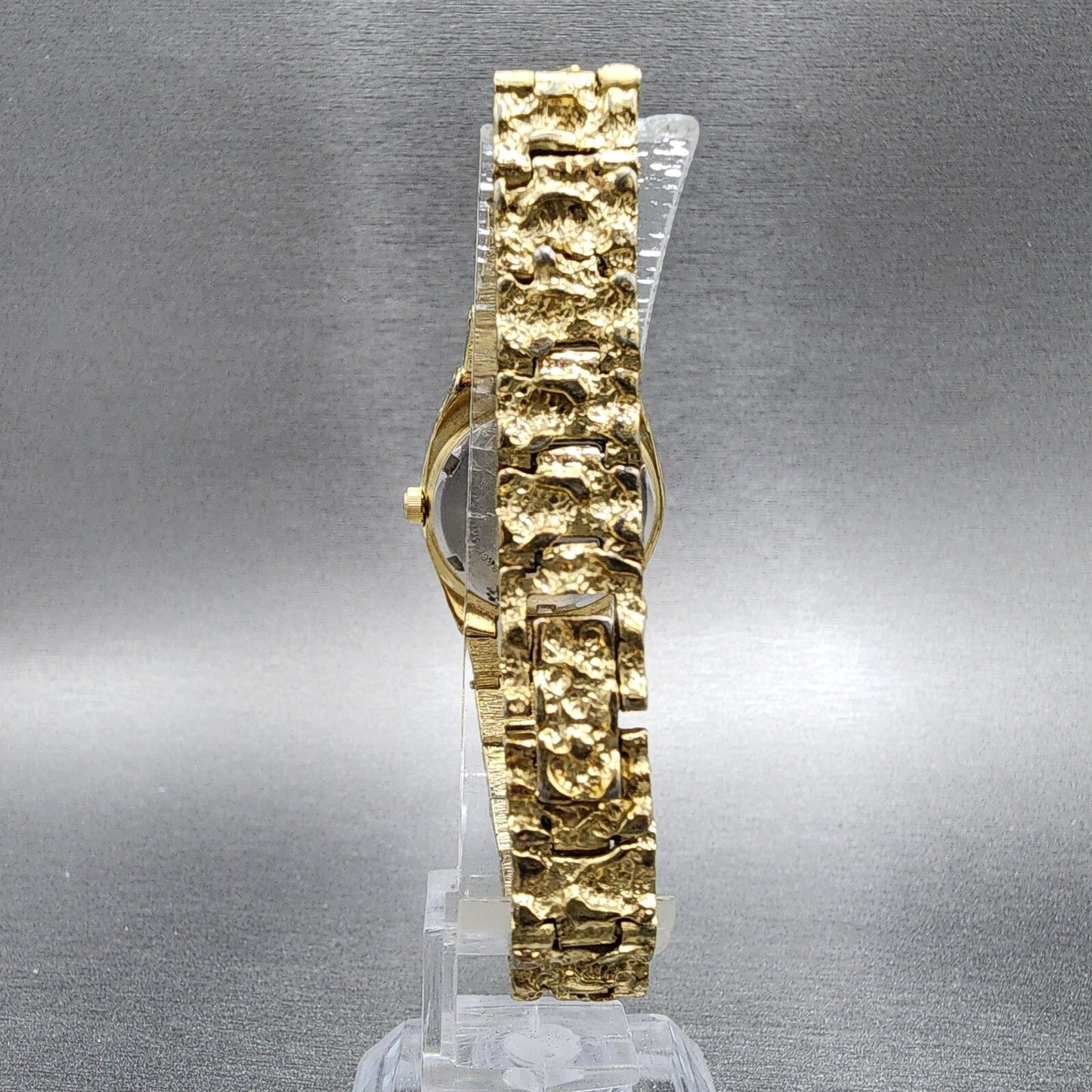 Benrus Gold Nugget Watch Women 25mm Black Dial Gold Tone Date Round New Battery7