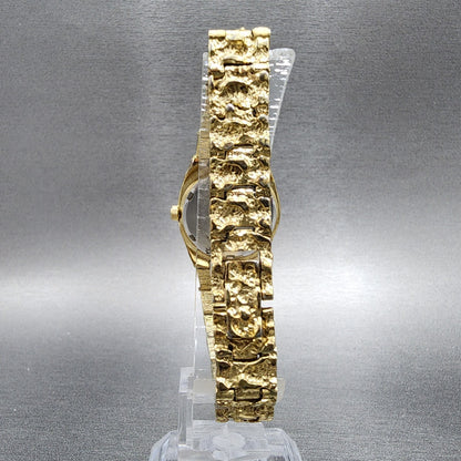 Benrus Gold Nugget Watch Women 25mm Black Dial Gold Tone Date Round New Battery7