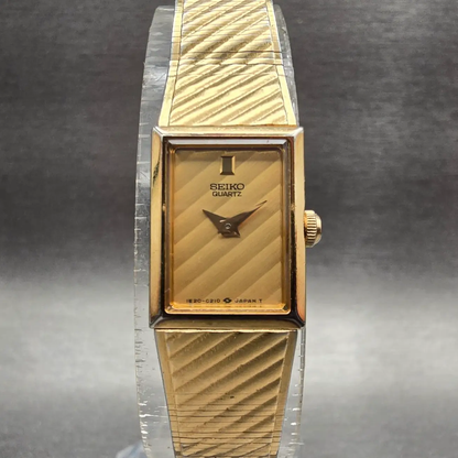 Seiko Watch Women 13mm Gold Dial Gold Tone Rectangle 1E20-5109 New Battery VTG0