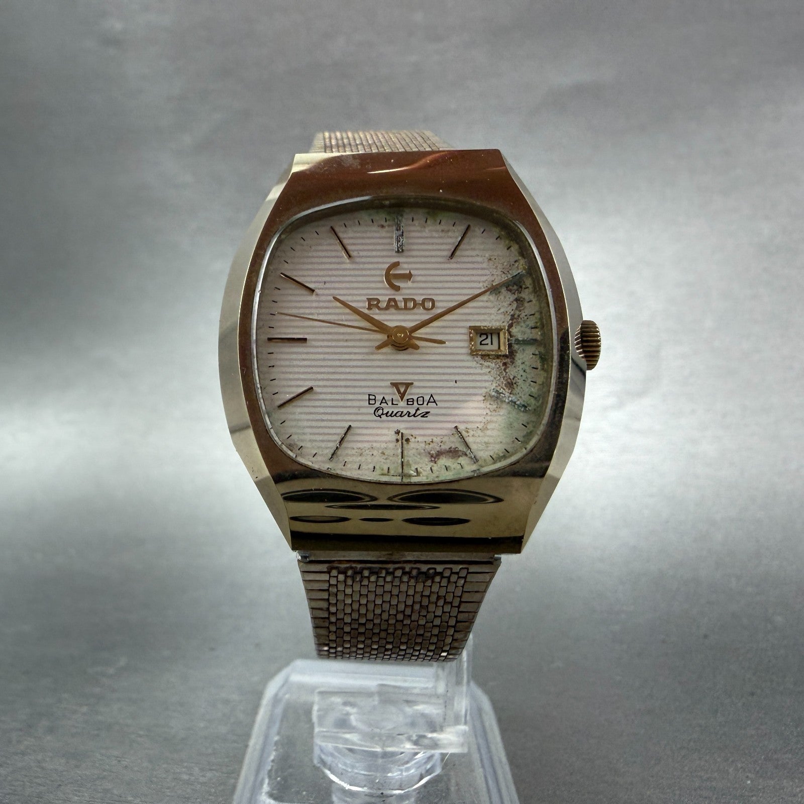 Rado Balboa V Watch Men 32mm Silver Dial Gold Tone Date Rectangle New Battery5