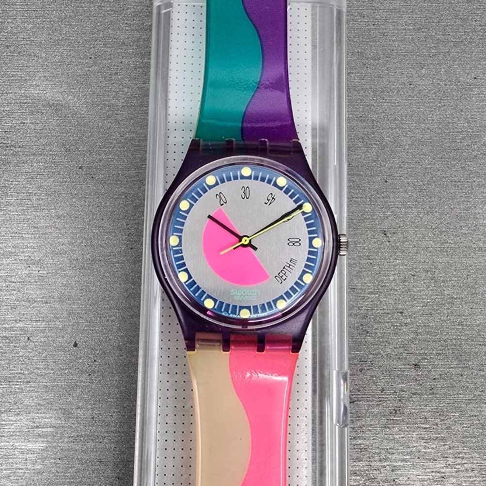 Swatch Scoob-A-Doo Watch Men 34mm Silver Dial Purple Case GV102 New Battery NOS0