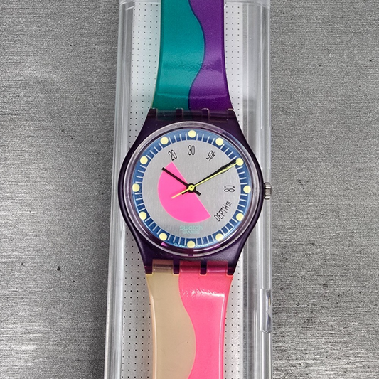 Swatch Scoob-A-Doo Watch Men 34mm Silver Dial Purple Case GV102 New Battery NOS0