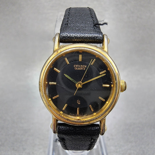 Citizen CQ Watch Women Watch Women 22mm Black Dial Gold Tone Round New Battery0