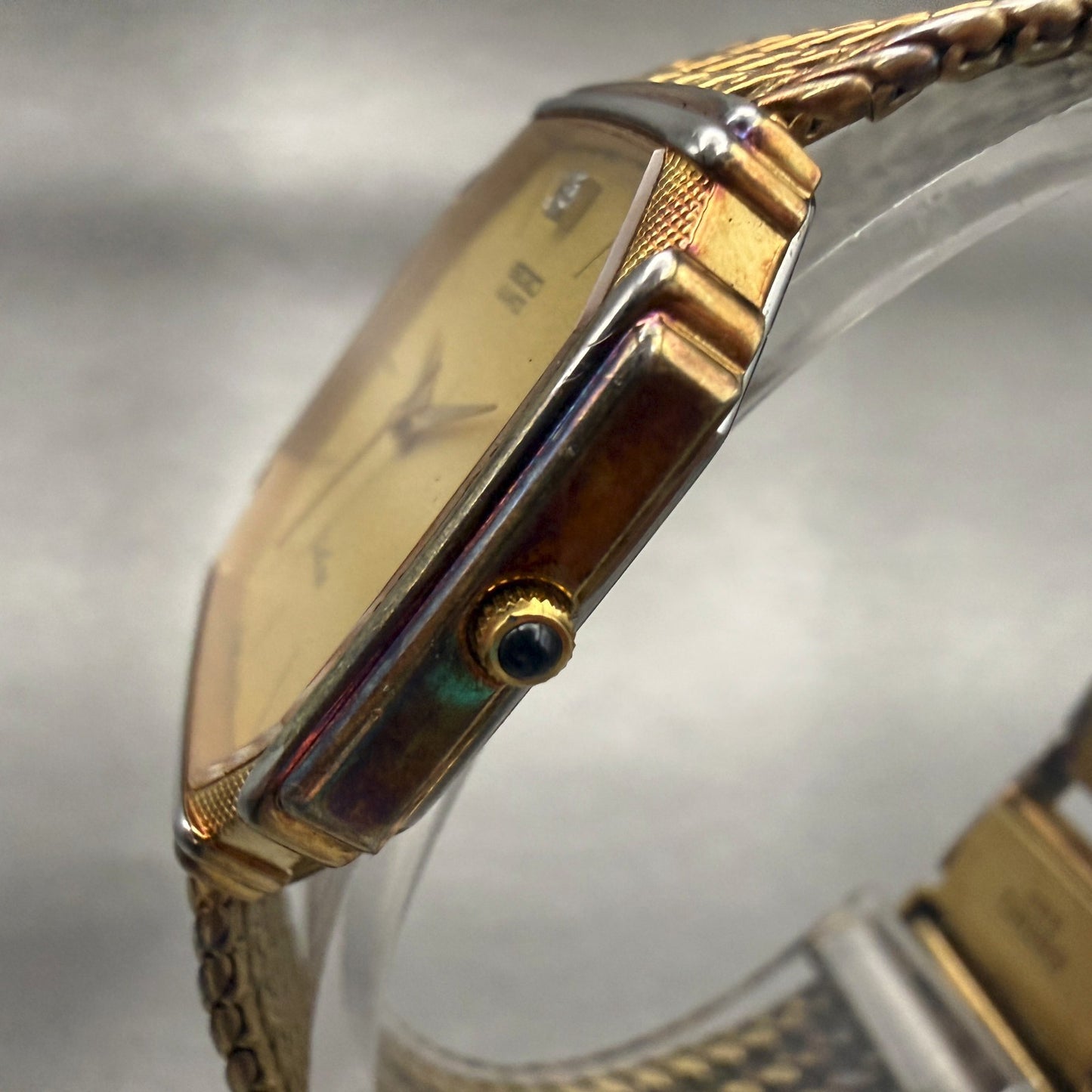 Seiko Dolce Watch Men 28mm Gold Dial Gold Tone Hexagon 7731-5000 New Battery2