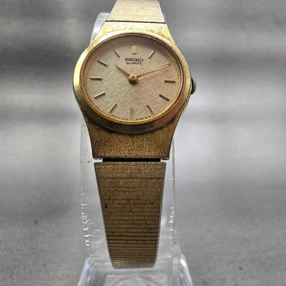 Seiko Watch Women 19mm Gold Dial Gold Tone Round 4N00-0669 New Battery VTG 1235