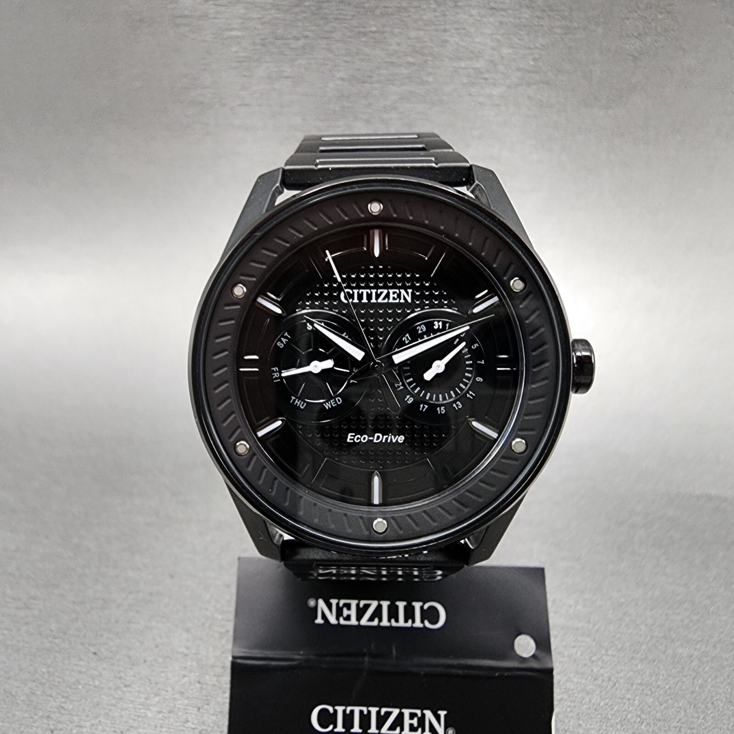 Citizen Eco-Drove CTO Watch Men 43mm Black Dial Black Tone Daydate RoundRuns