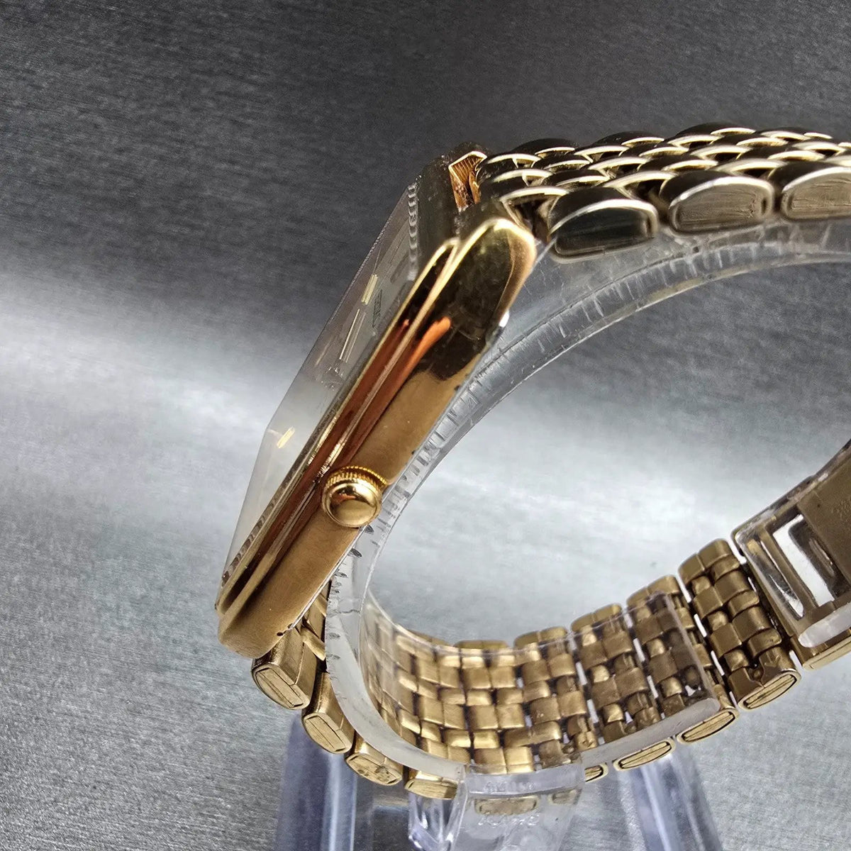 Seiko Tank Watch Men 27mm Champagne Dial Gold Date Rectangle 7N39-5A39 New Batt2