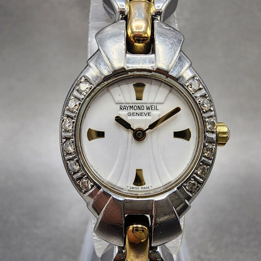 Raymond Weil Chorus 22mm White Dial Two Tone Diamond Bezel Round 5883 New Batt0