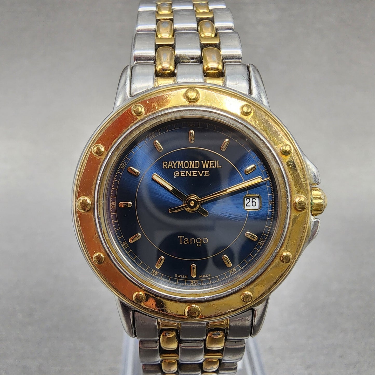 Raymond Weil Tango Watch Women 28mm Blue Dial Two Tone Date Round 5360 New Batt1