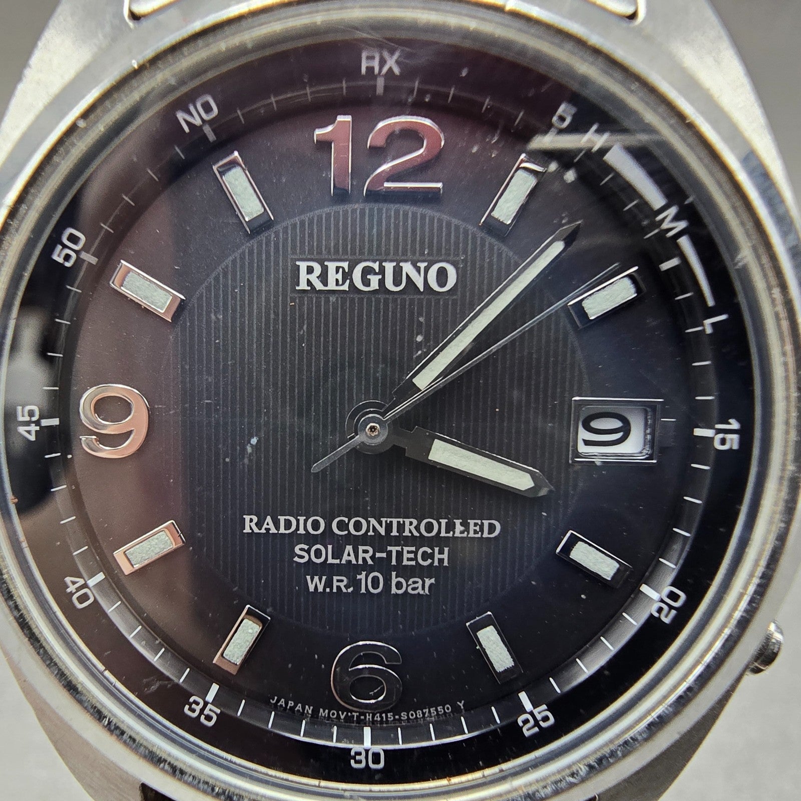 Citizen Reguno Watch Men 38mm Black Dial Steel Solar Radio Controlled Date PARTS2