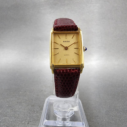 Rado Tank Watch Women 18mm Gold Dial Gold Tone Rectangle 133.9555.2 New BatteryA5