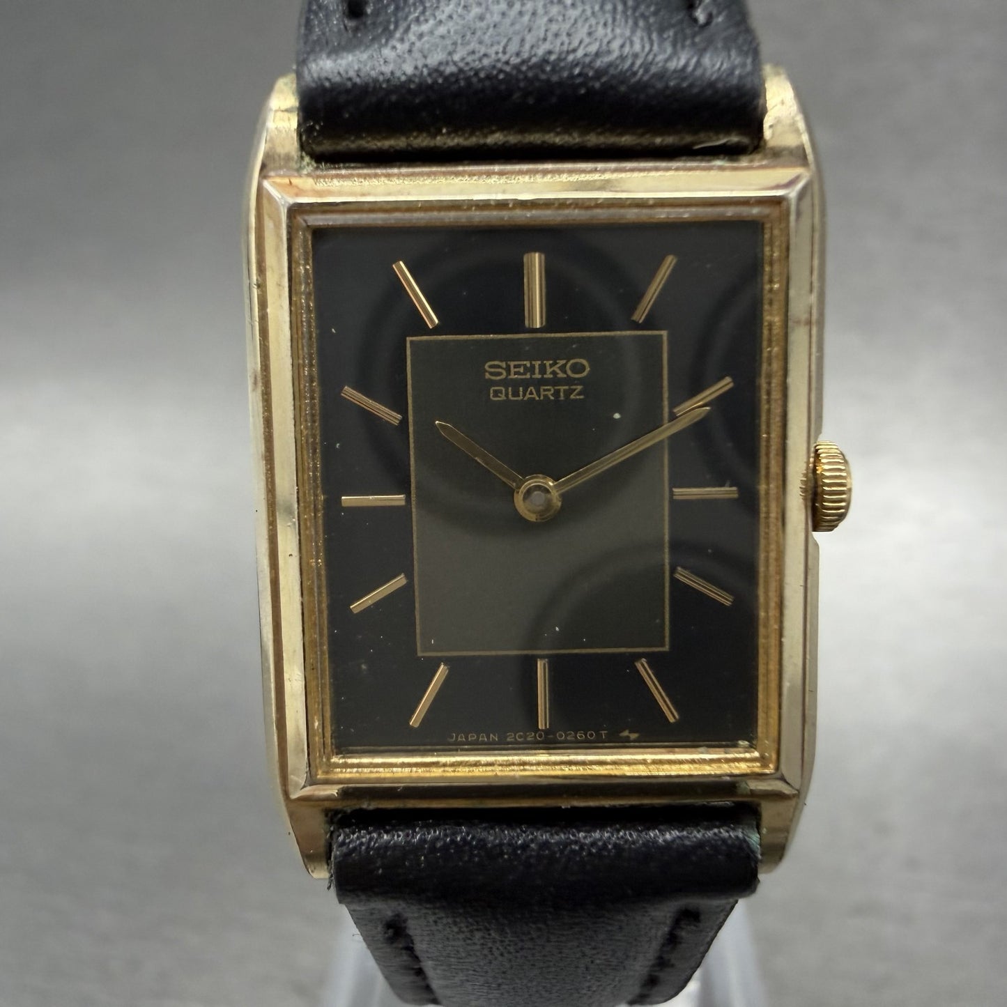 Seiko Tank Watch Women 19mm Black Dial Gold Tone Rectangle 2C20-5100 New Battery1