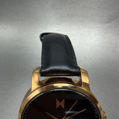 MVMT Boulevard Watch Women 38mm Black Dial Rose Gold Tone Date Leather New BattL4