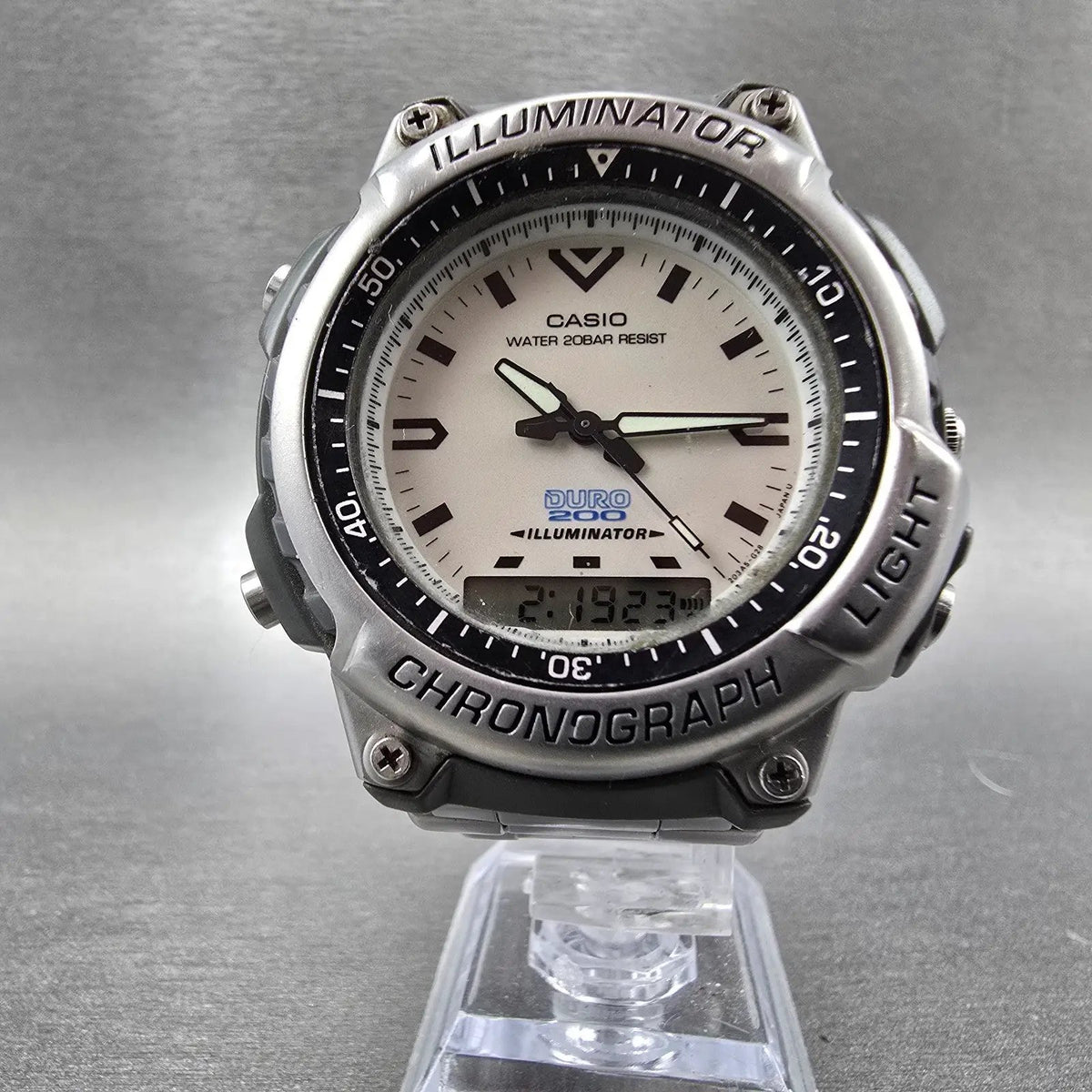 Casio Duro 200 Watch Men 43mm Gray Silver Analog Digital DRO-207 New Battery JDM5