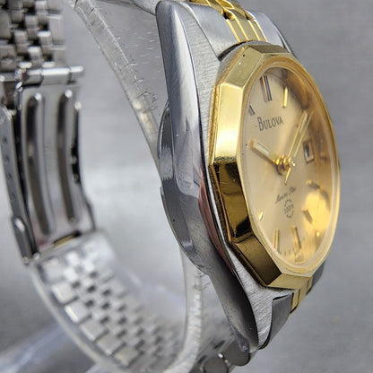 Bulova Marine Star Watch Women 24mm Gold Dial Two Tone Date Round New Battery3