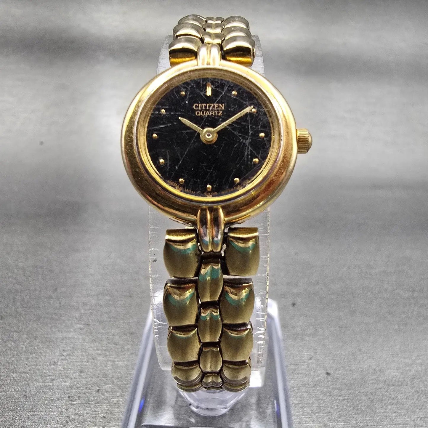 Citizen Watch Women 20mm Black Dial Gold Tone Round 3220-S38192 New Battery VTG5